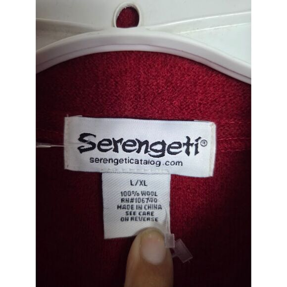 Serengeti Red w/Black Fair Isle Print 100% Wool Full Zip Cape Sweater size XL - Picture 4 of 10